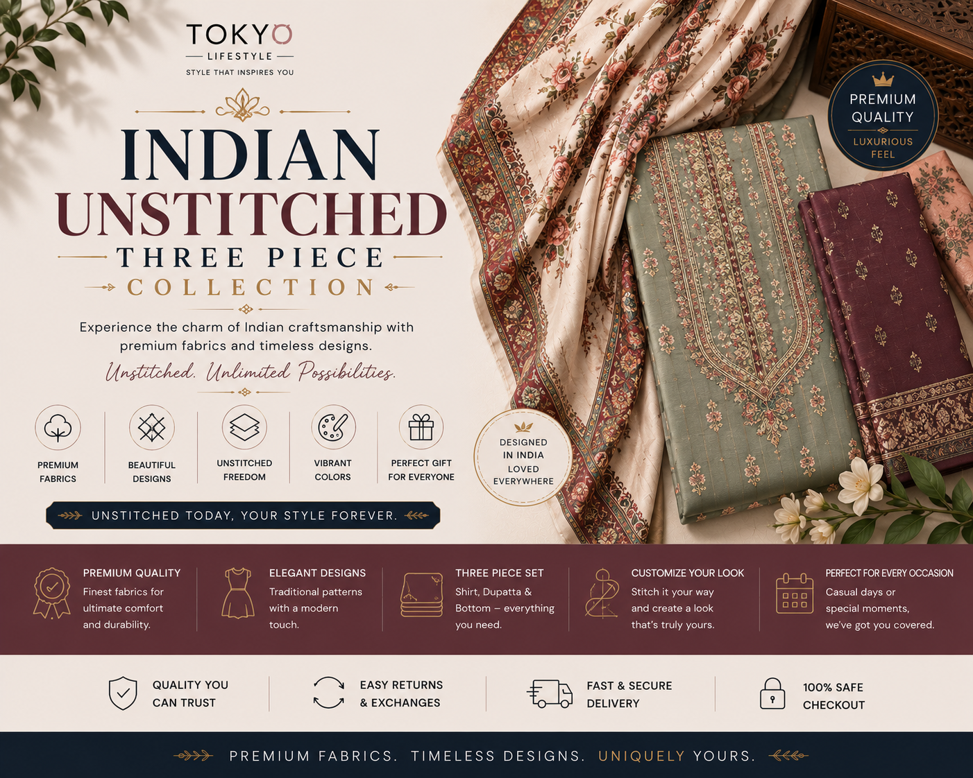 Indian Unstitched Three Piece Collection