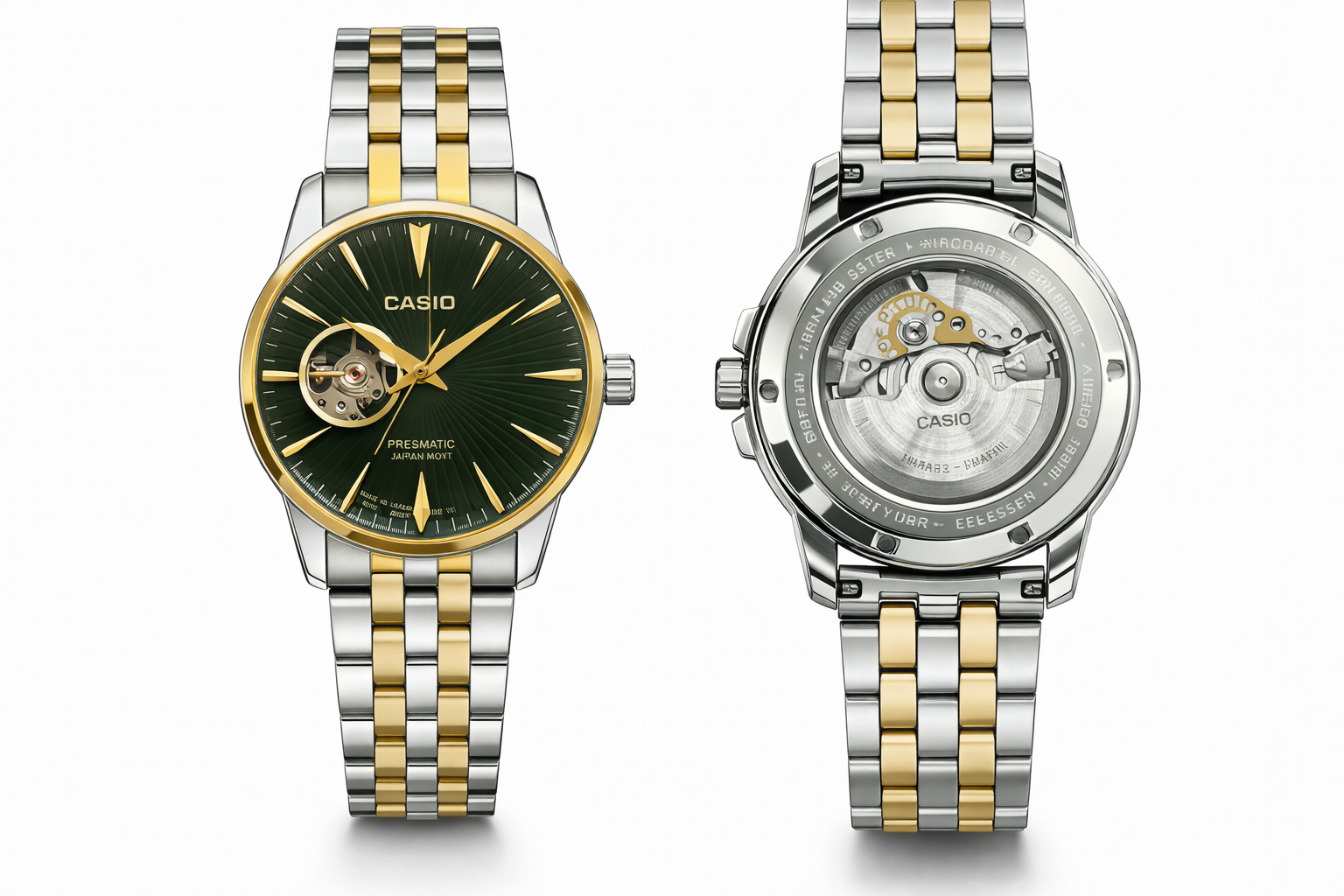 Casio Presage Automatic Watch - Green Dial Two-Tone 124