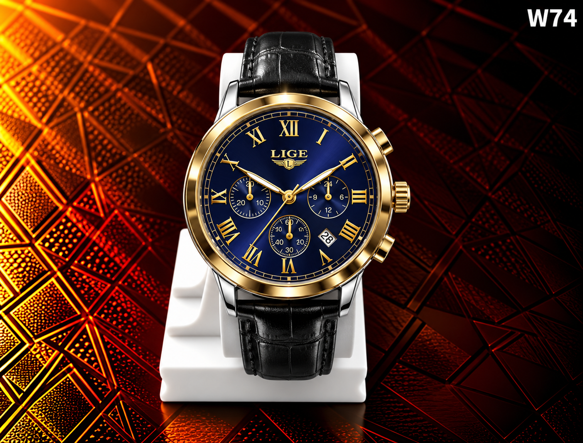 Men's Premium Luxury Roman Numeral Multifunction Analog Leather Strap Watch – W74