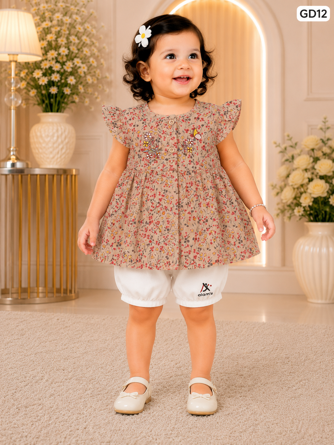 Baby Girls Floral Ruffle Top & Bloomer Set-GD12