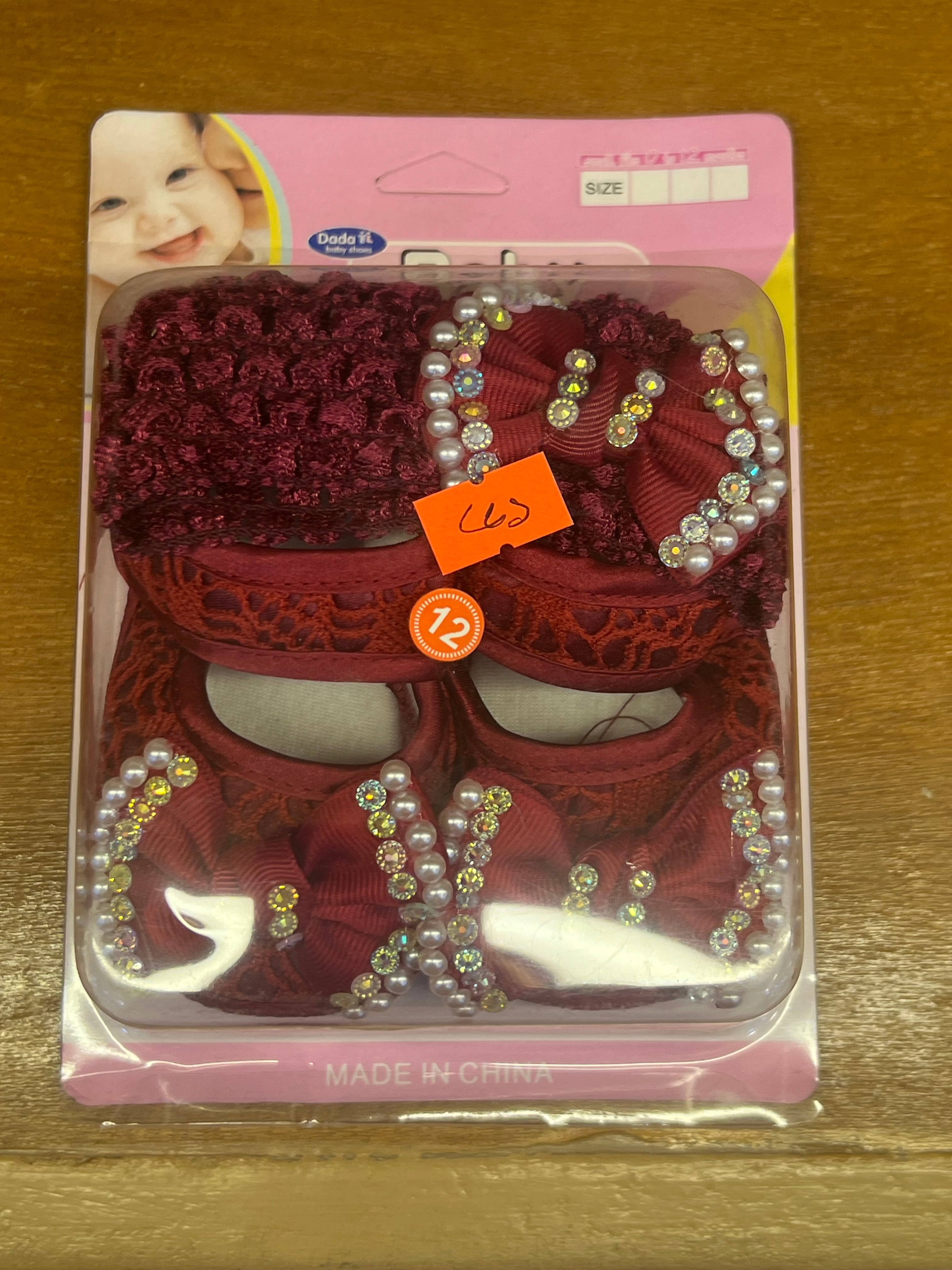 Fancy Baby Girl Shoes with Pearl Bow & Matching Headband Set