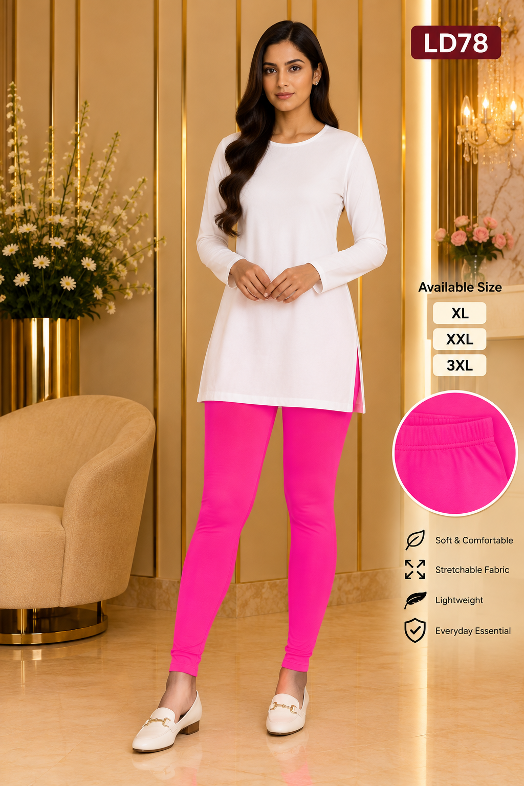 Premium Women’s Stretch Leggings Hot Pink-LD78