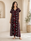 Burgundy Noir Printed Button Maxi Dress-ME25