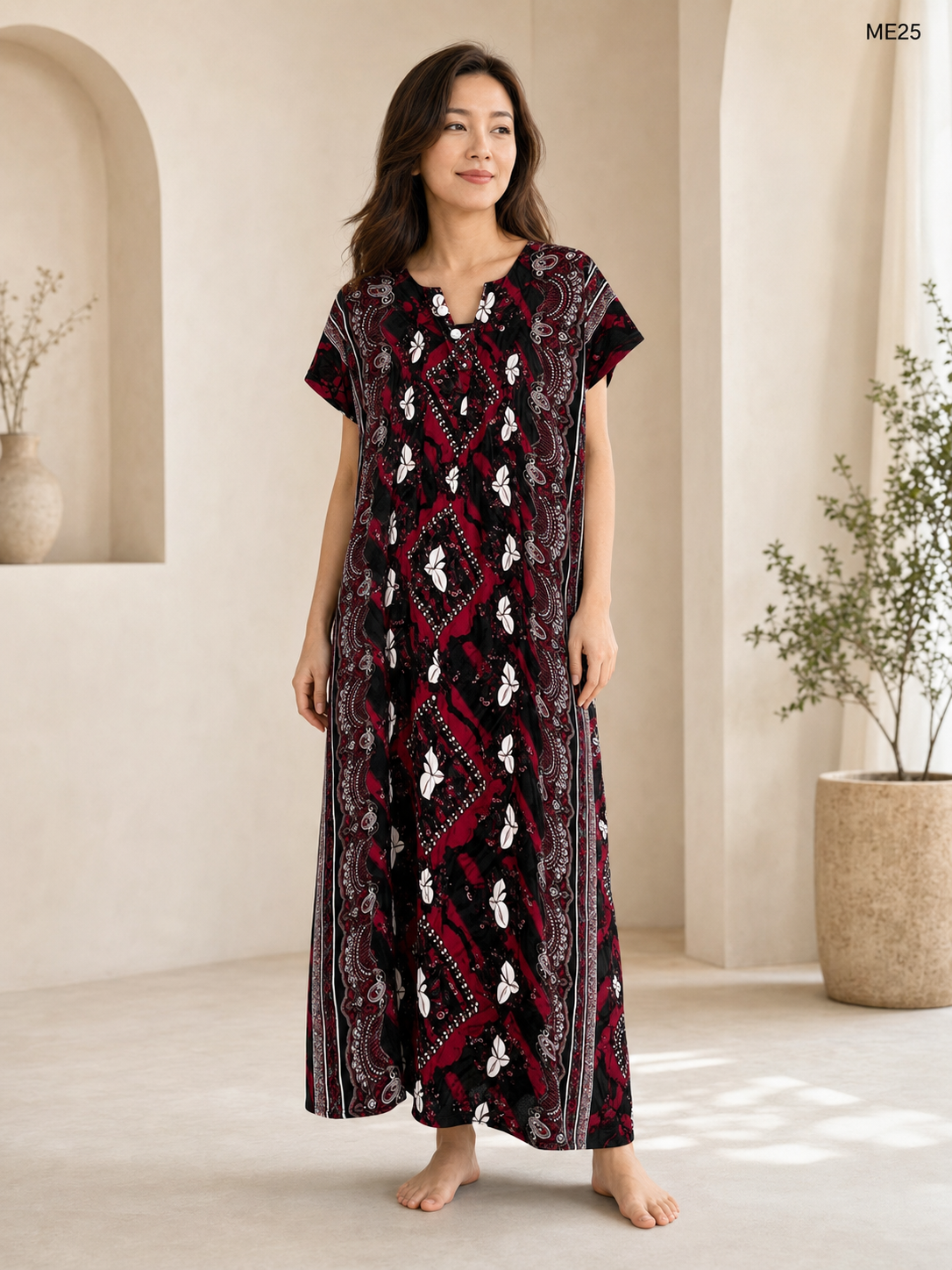 Burgundy Noir Printed Button Maxi Dress-ME25