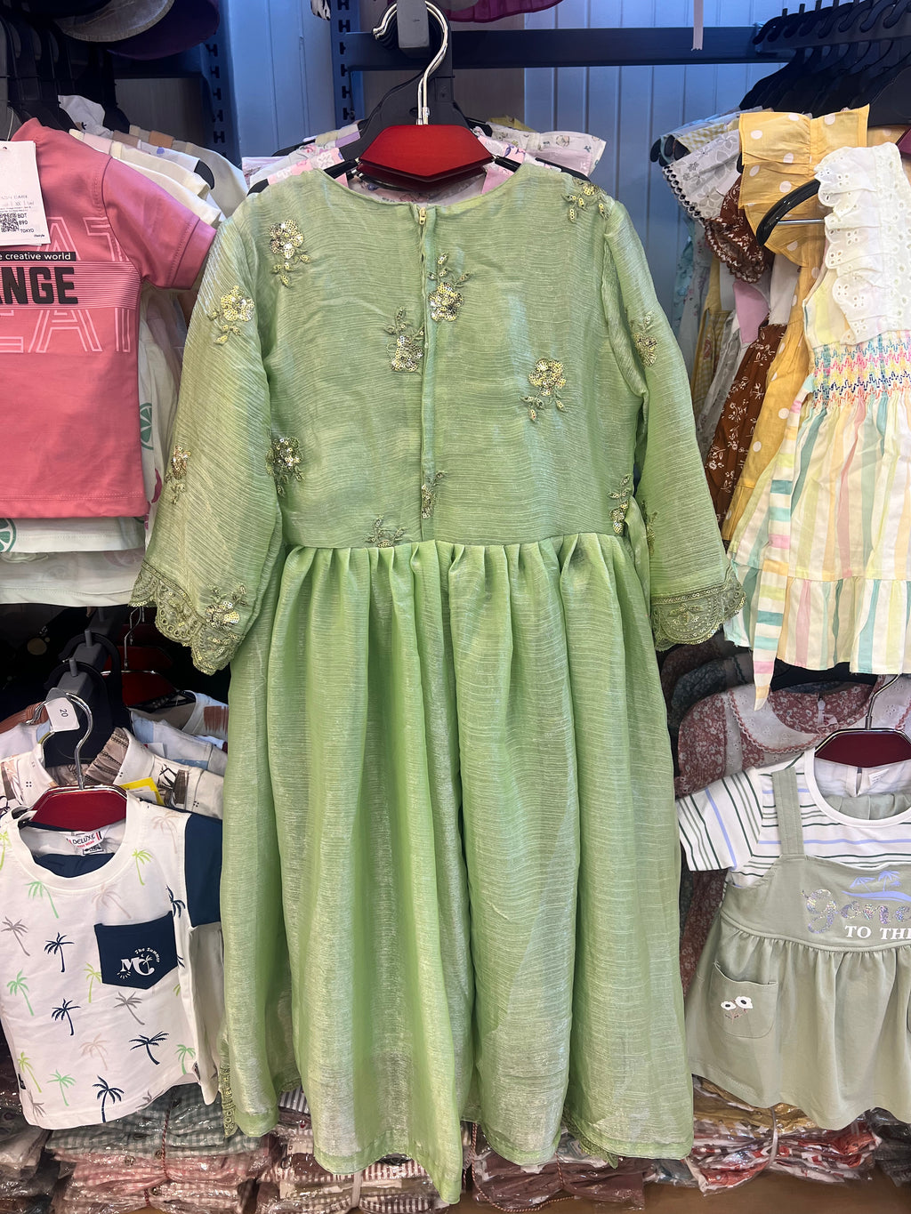 Luxury Girls Embroidered Three Piece Set–Sage Green|GF03