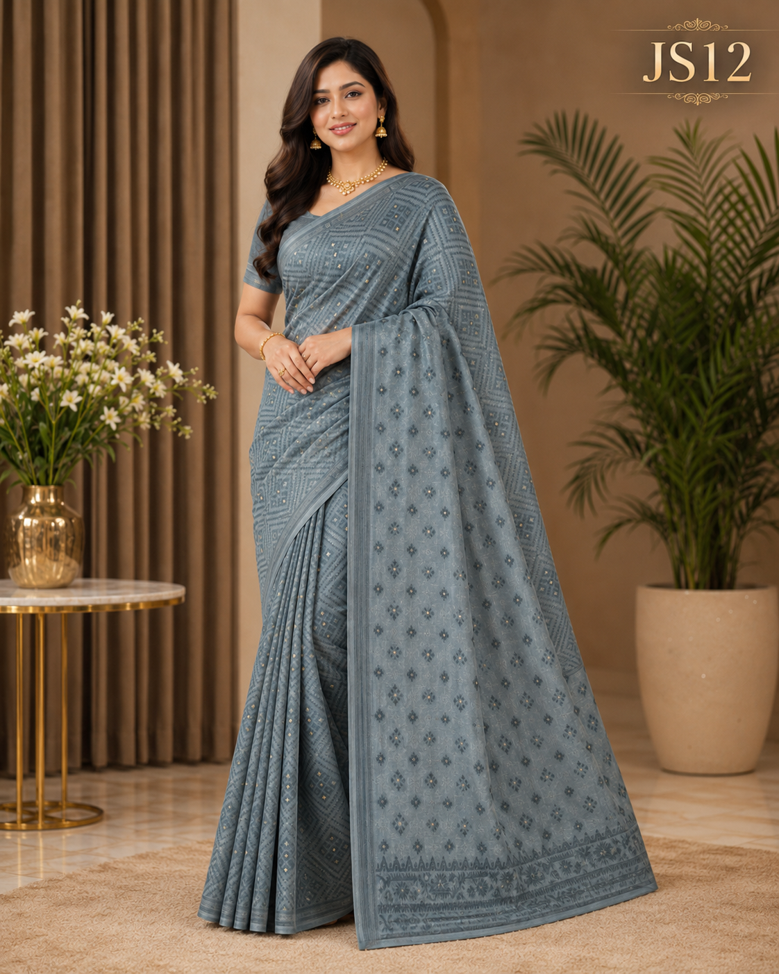 Steel Blue Jamdani Saree-JS12