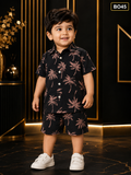 Boys’ Black Palm Tree Print Shirt & Shorts Set-BO45
