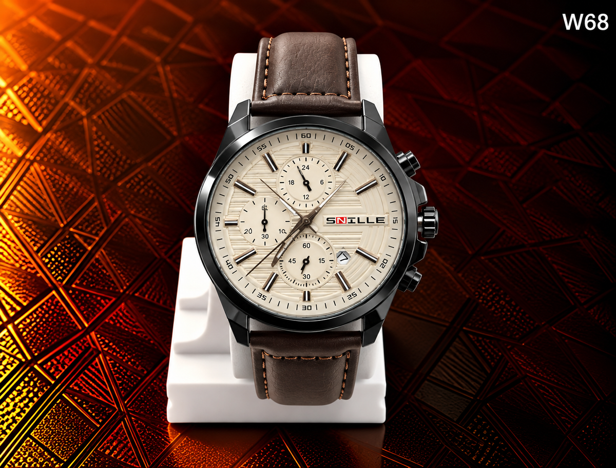 Men's Premium Multi-Dial Analog Leather Strap Watch – W68
