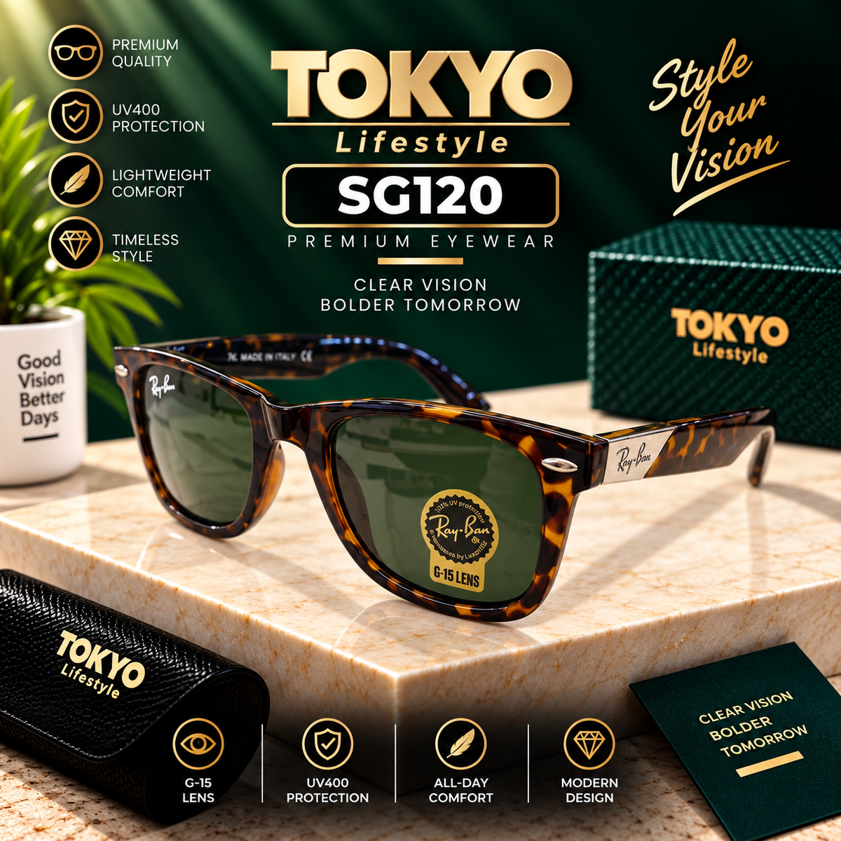 Premium Tortoiseshell Square Sunglasses – SG120