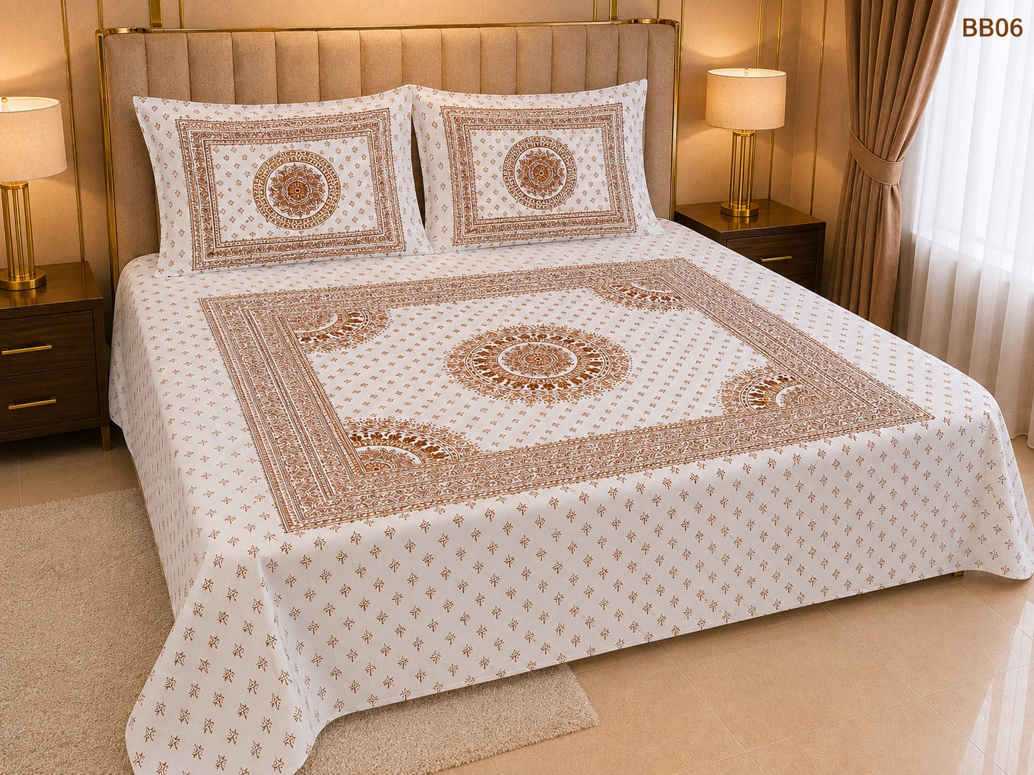 Luxury Caramel Mandala Block Bedsheet-BB06