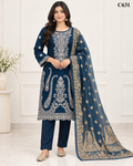 Luxury Women's Embroidered Stitched Three Piece - C631