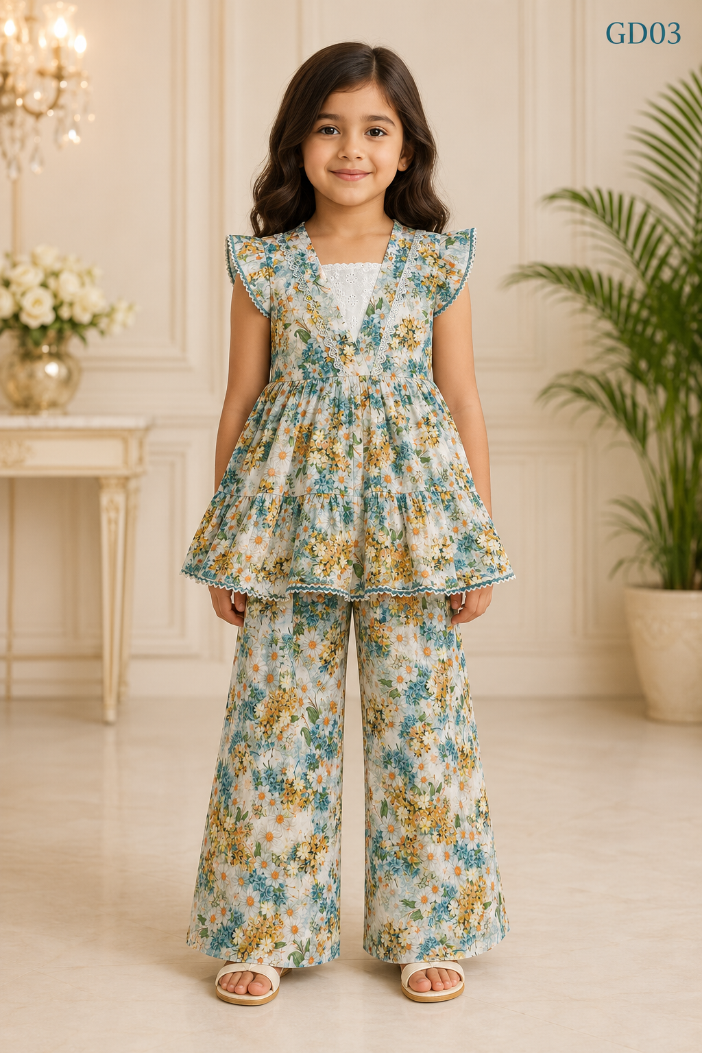 Girls Floral Top & Palazzo Set-GD03