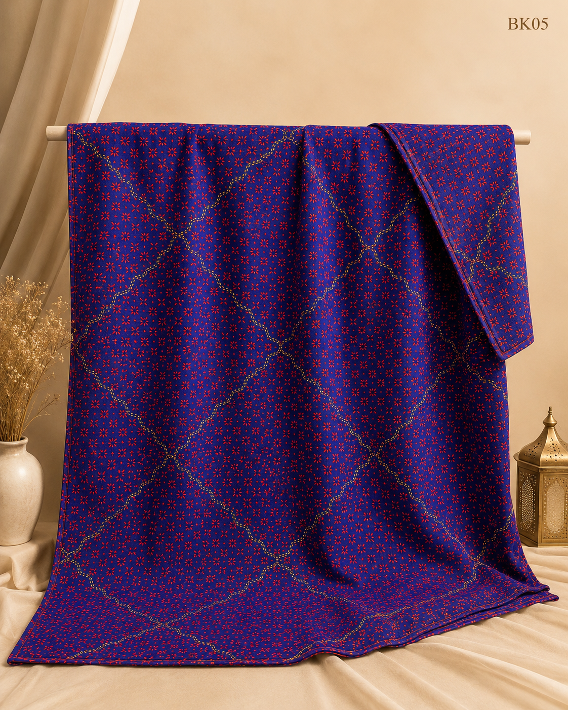 Bakulful Nakshi Kantha–Royal Blue Red Floral|BK05