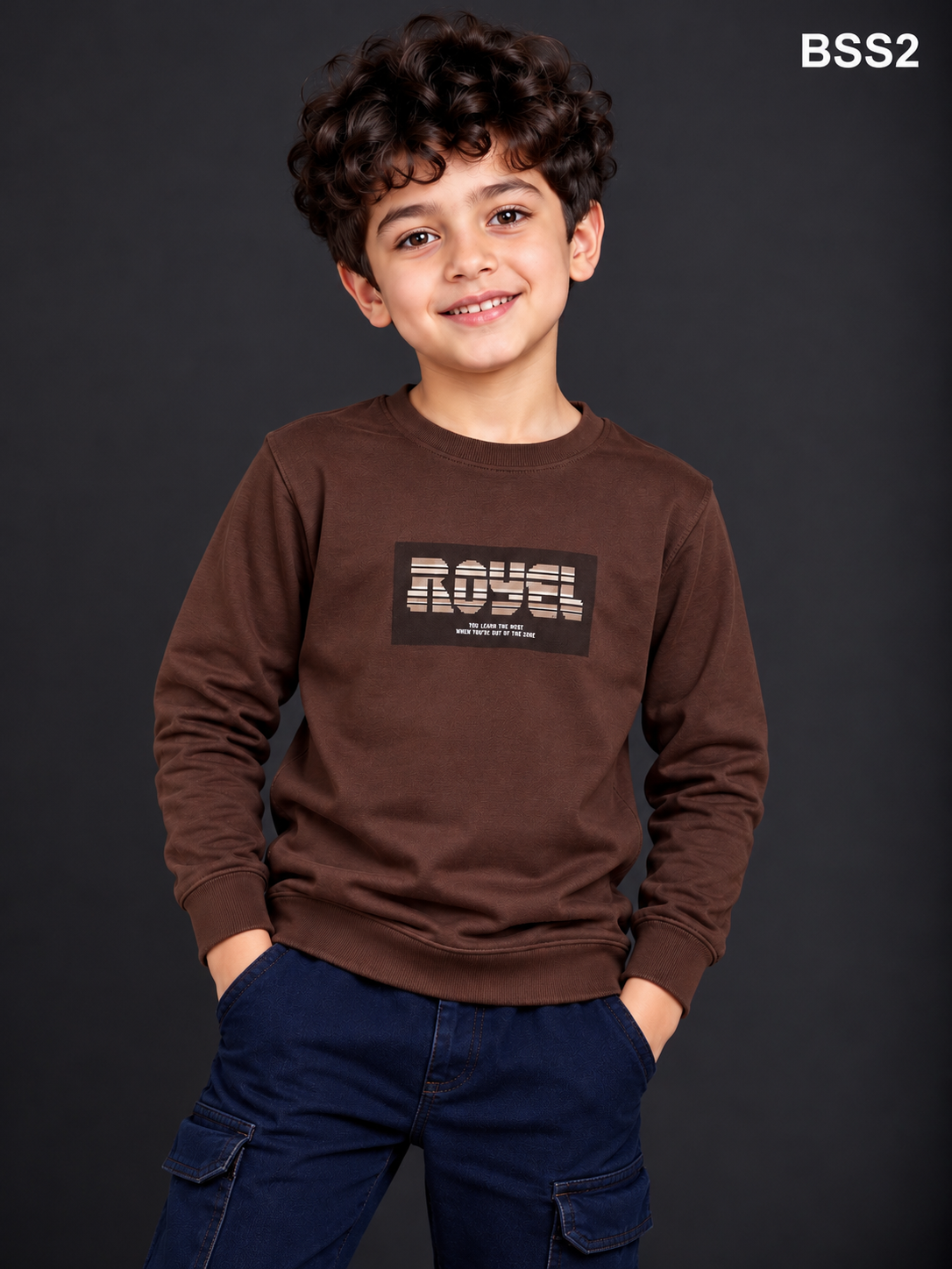 Boys' Premium Brown Graphic Print Crew Neck Sweatshirt – BSS2