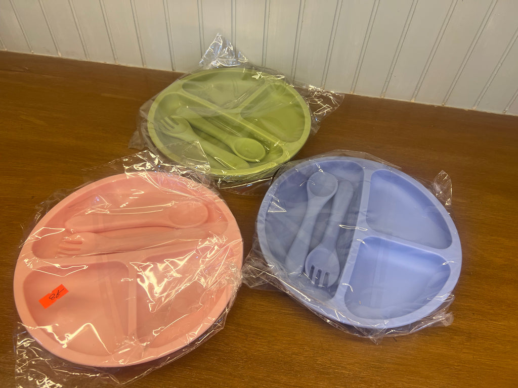 Silicone Baby Feeding Set Sectioned Plate with Spoon & Fork