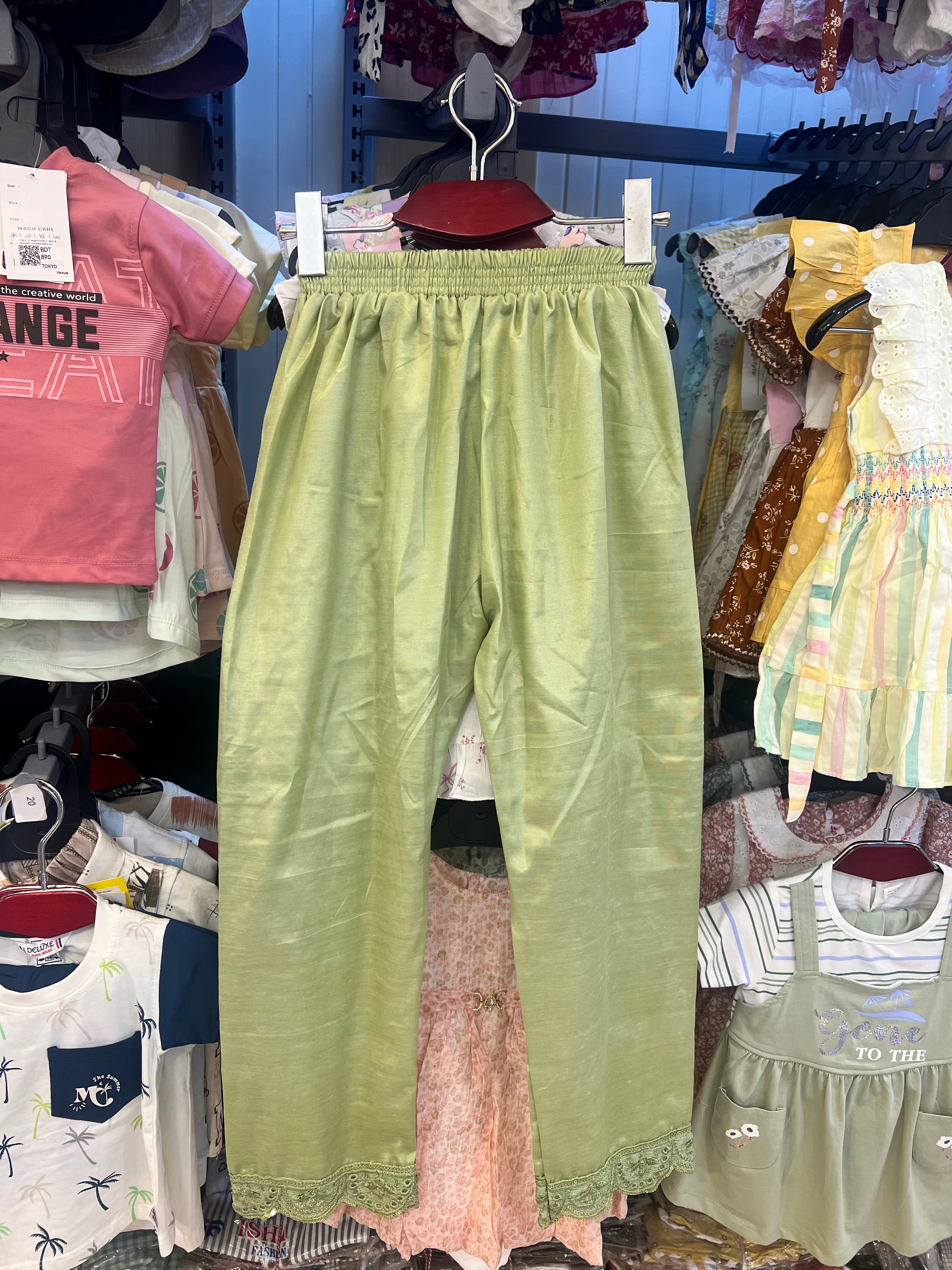 Luxury Girls Embroidered Three Piece Set–Sage Green|GF03