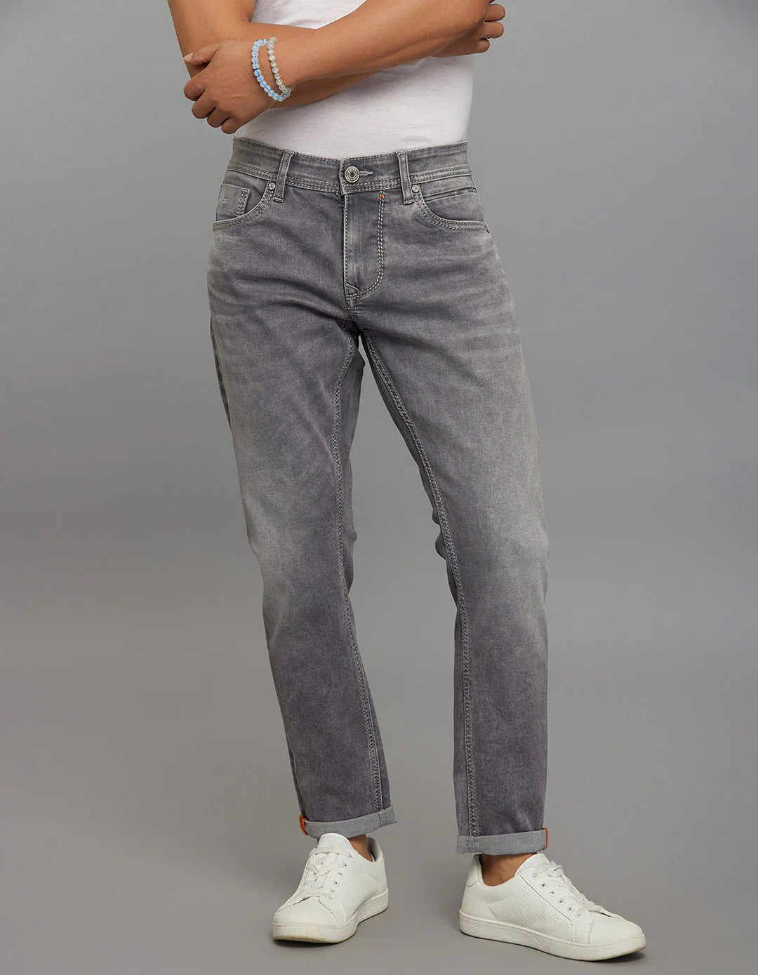 Grey 5 Pocket Low-Rise Ankle Length Stretch Jeans RJ6279