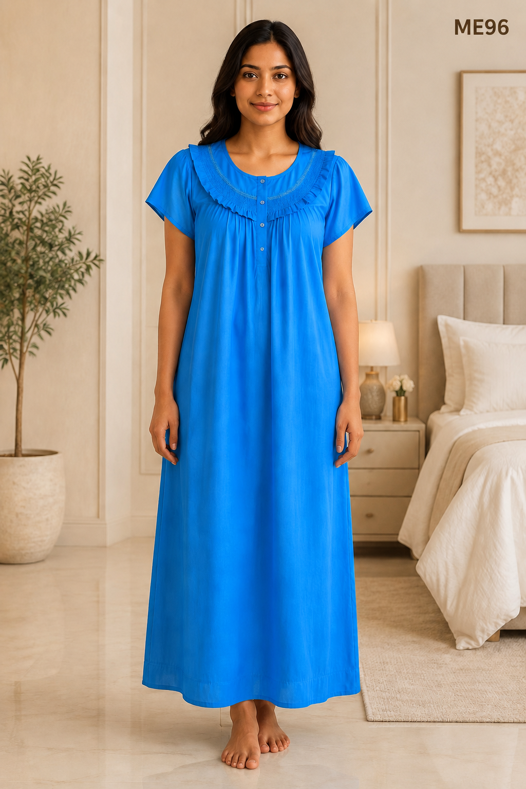 Serene Ruffle Yoke Maxi Nightdress-ME96