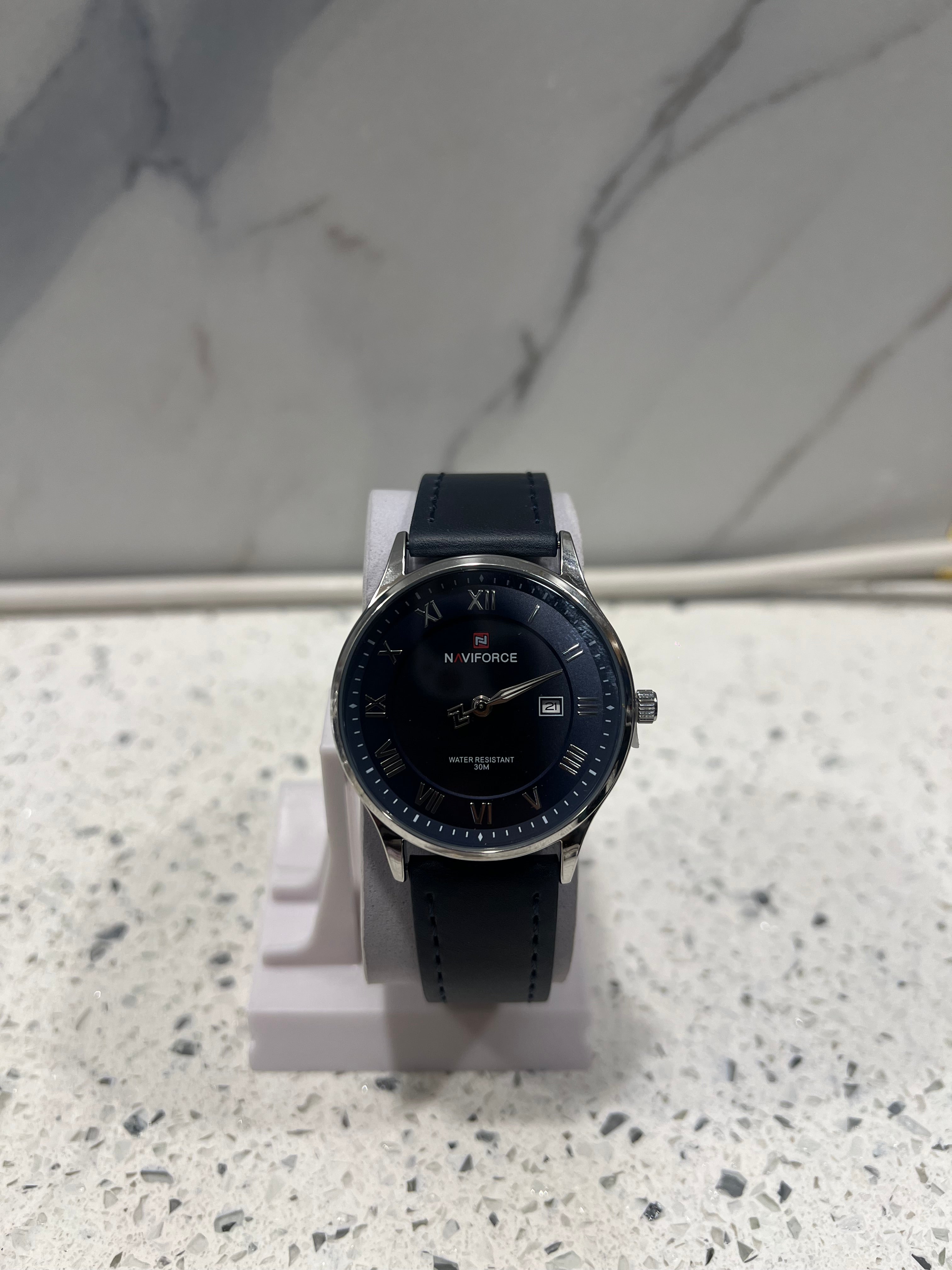 Premium Naviforce Classic Blue Dial Leather Strap Watch – W51