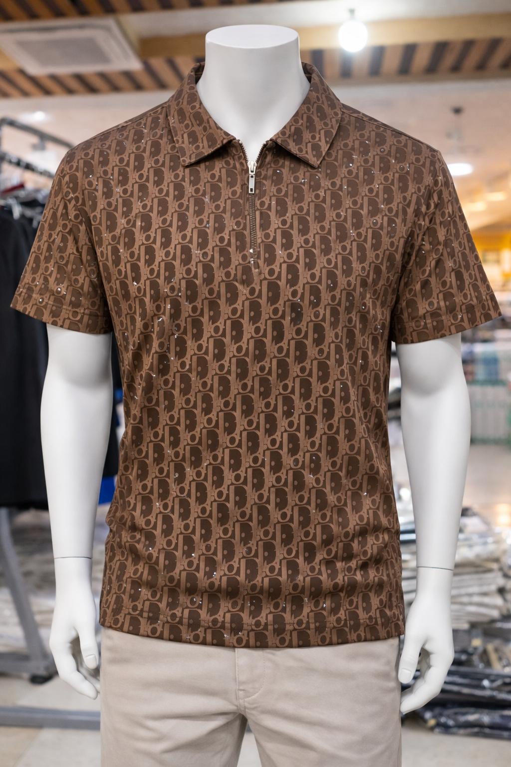 Men's Premium Zip Collar Patterned Polo T-Shirt 092