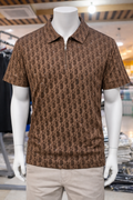 Men's Premium Zip Collar Patterned Polo T-Shirt 092