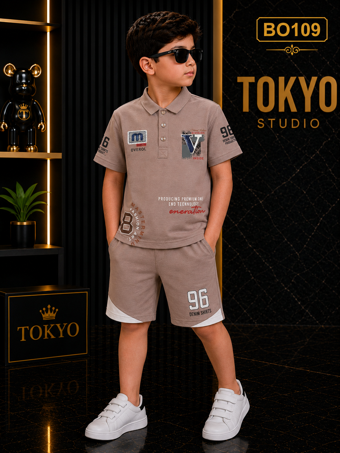 Boys’ Premium Graphic Polo T-Shirt & Shorts Set – BO109