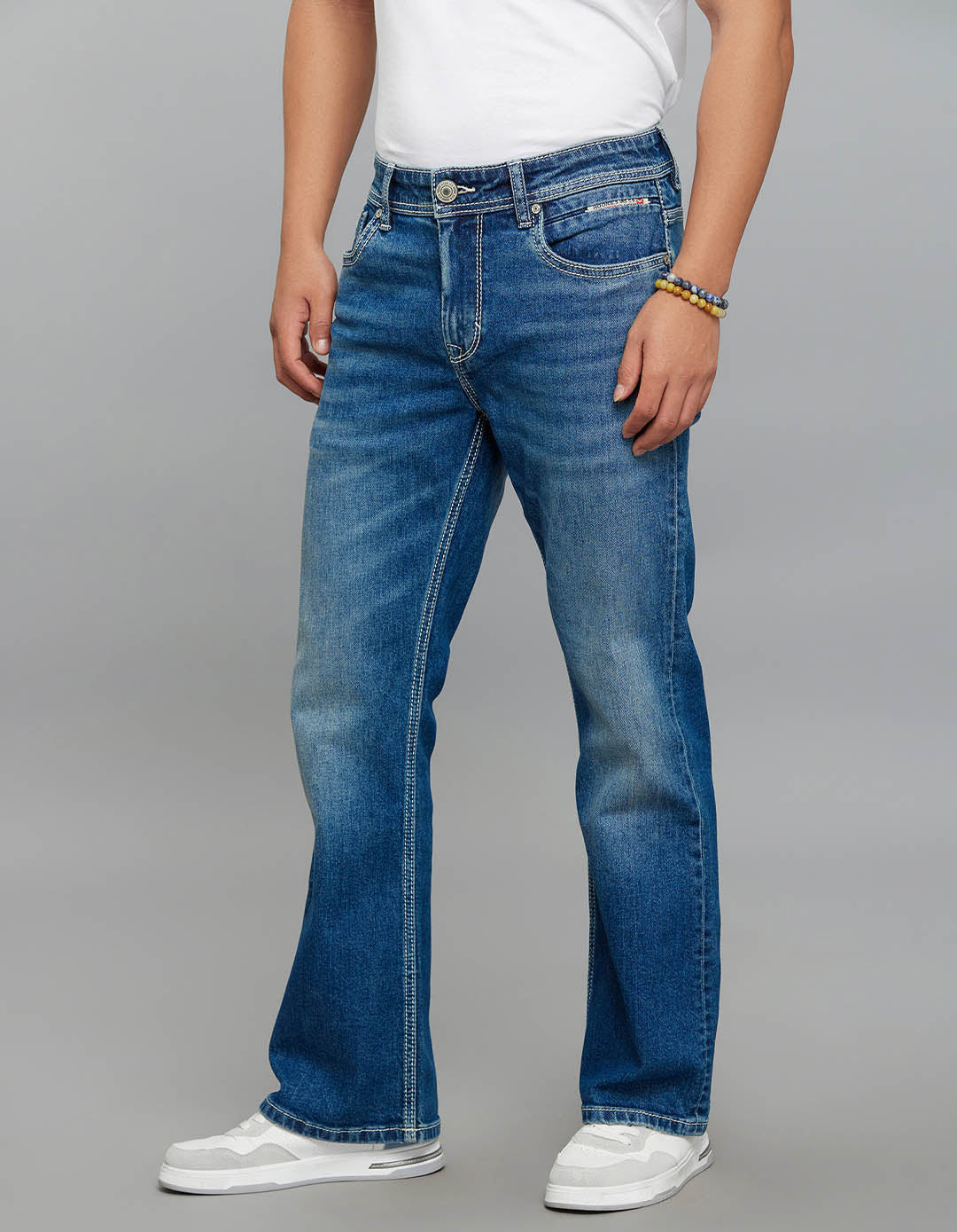 Rookies Mid-Rise Cropped Length Loose Bootcut Jeans - Medium Blue RJ6323