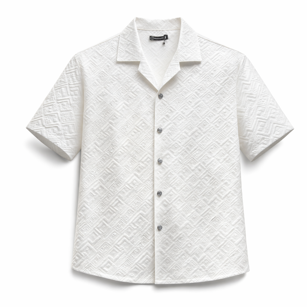 Men's Premium Open collar Shirt – White Textured Jacquard 1008