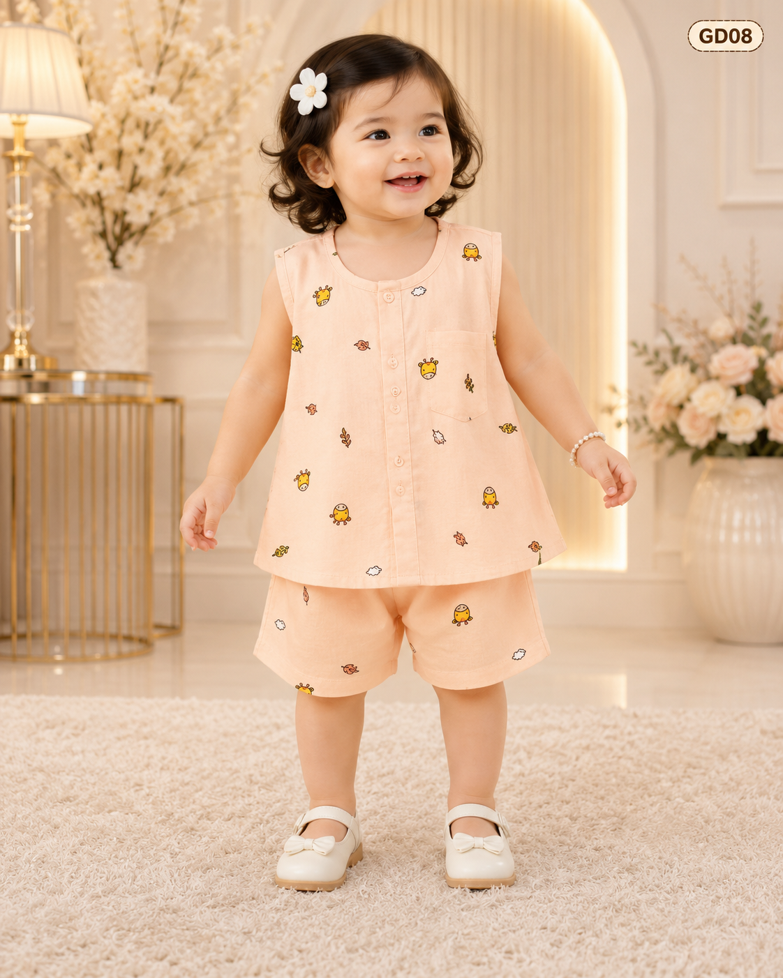 Baby Girls Chick Print Sleeveless Co-Ord Set-GD08