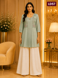Sage Green Embroidered Pleated Linen One Point Top-LD57