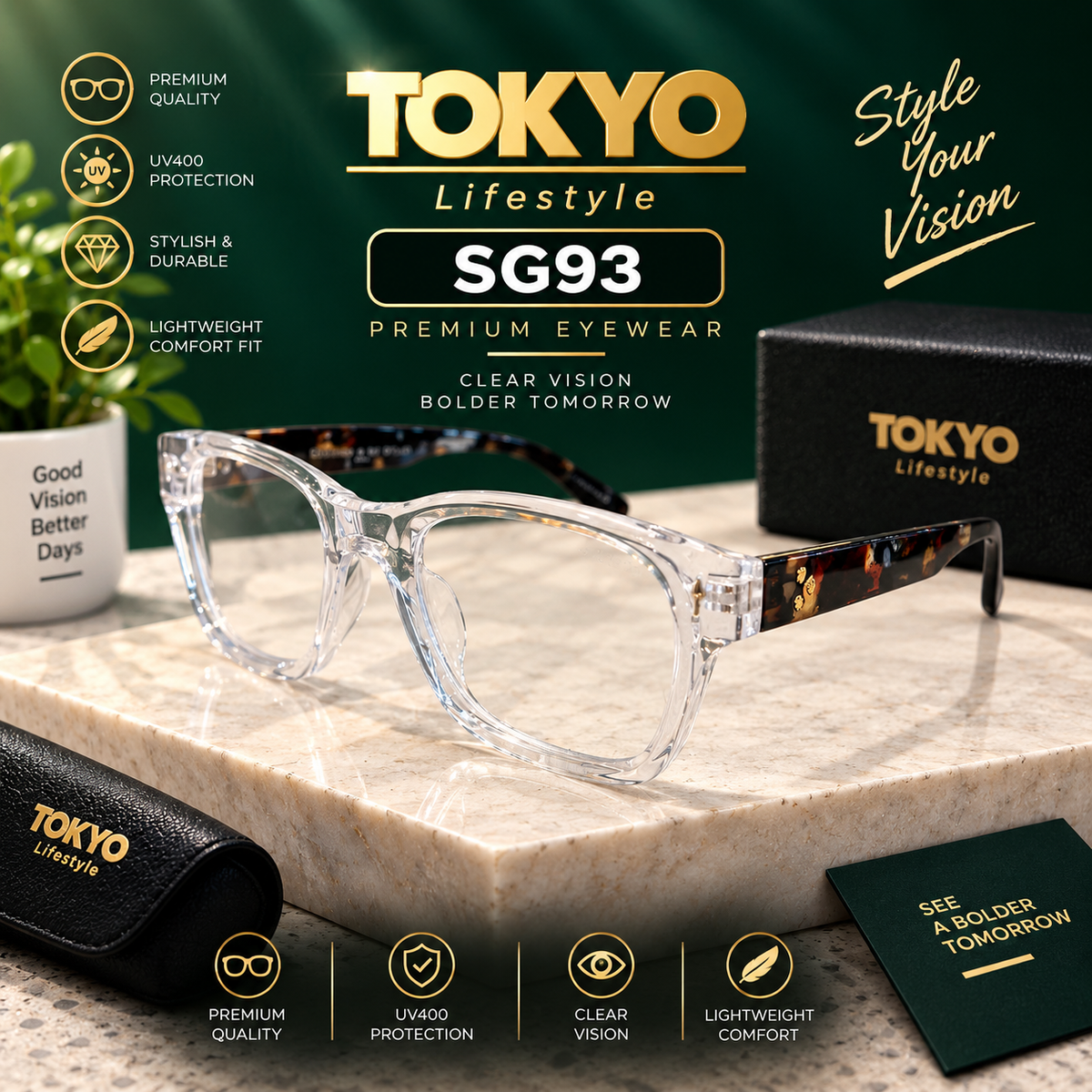 Premium Crystal Square Eyeglasses – SG93