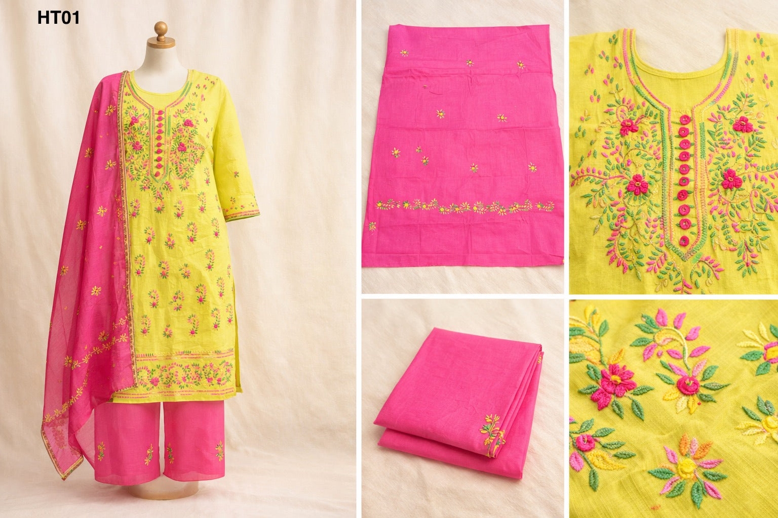 Handcrafted Embroidered Three Piece Set HT01