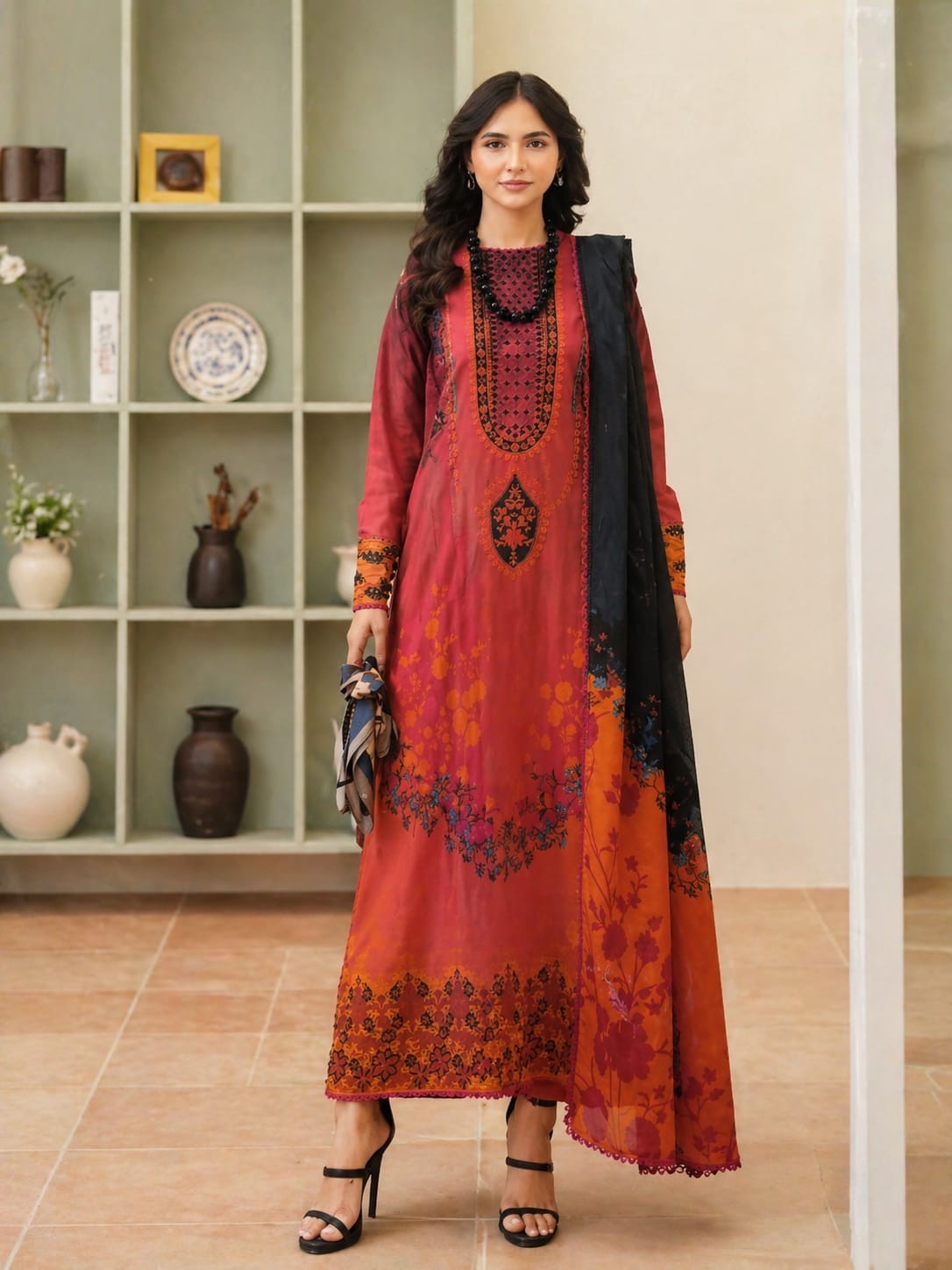 Luxury Digital Printed Lawn Three Piece Set -C195