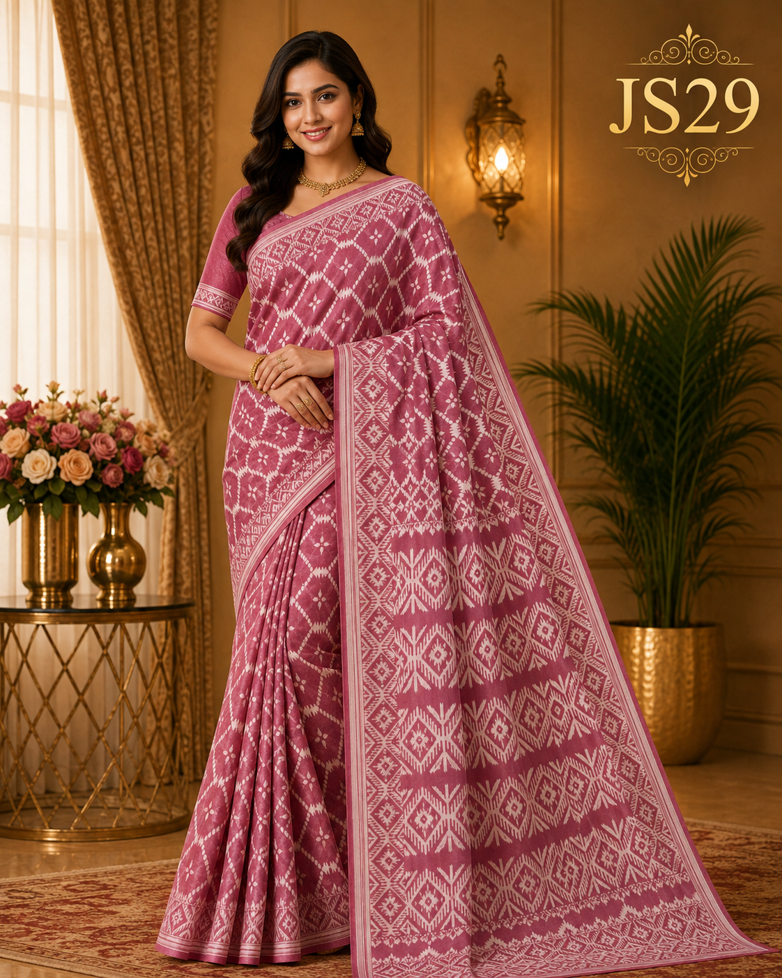 Dusty Rose Jamdani Saree-JS29