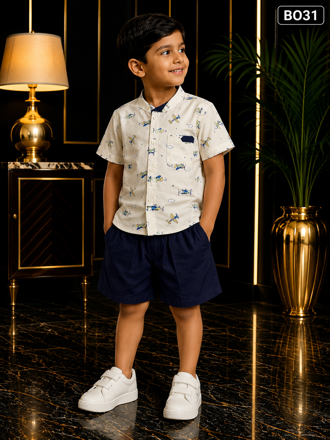 Boys Airplane Print Shirt & Shorts Set-BO31