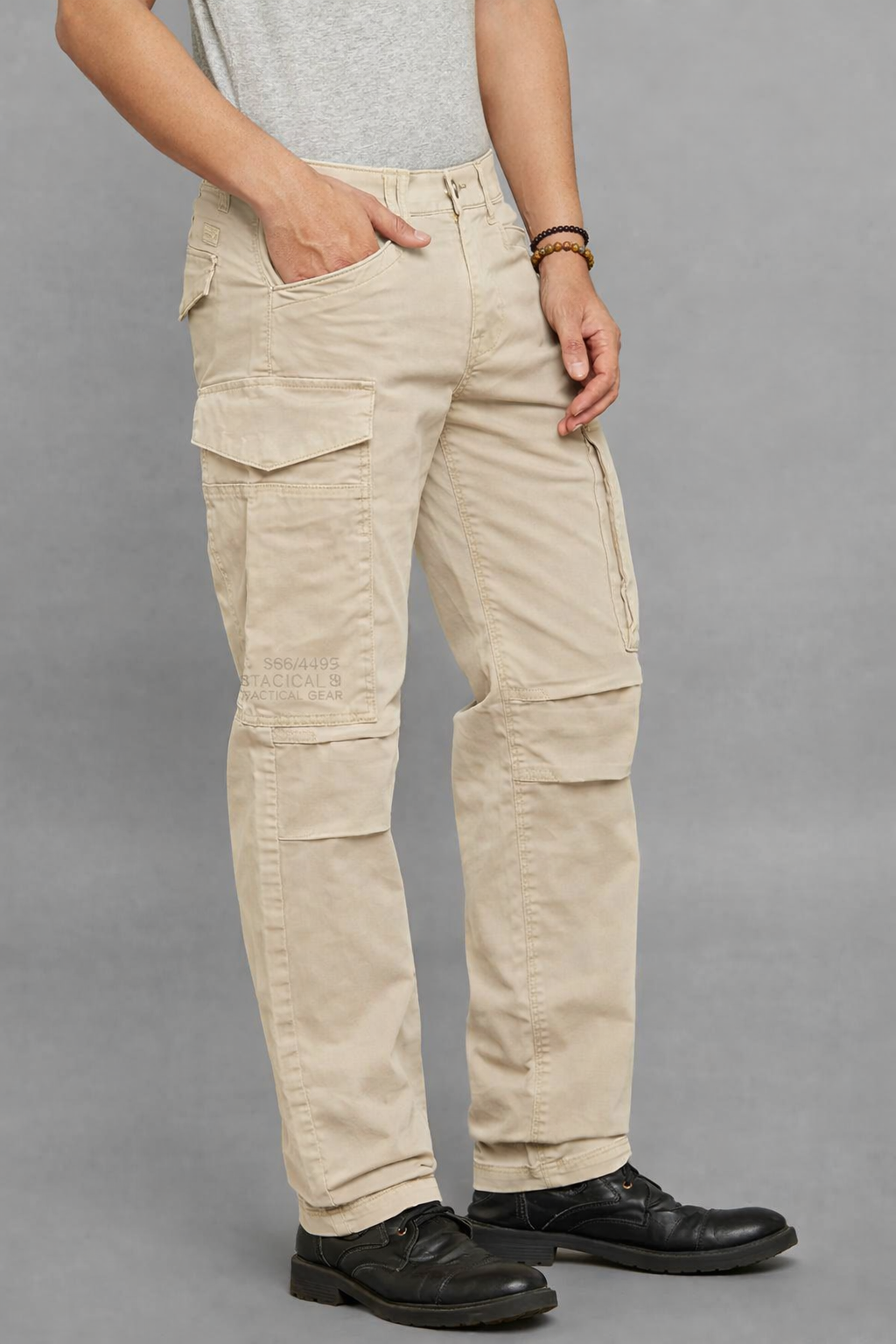 Sand COMFORT STRAIGHT FIT STRETCH CARGO PANTS RJCP1371