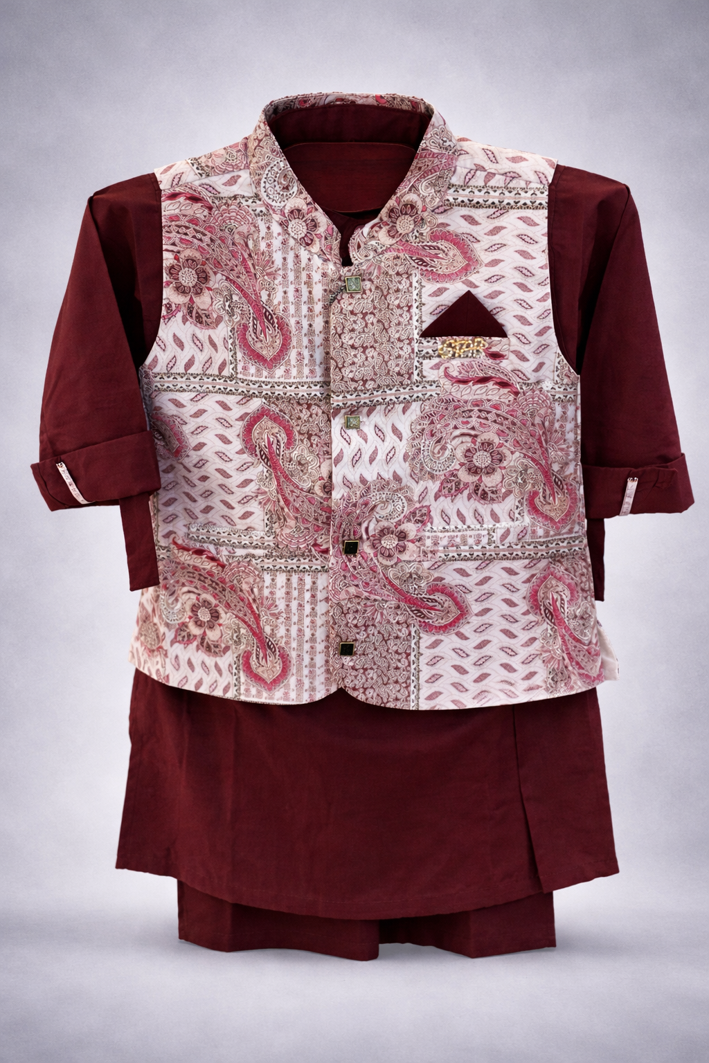 Kids Premium Printed Waistcoat Kurta Pajama Set 406