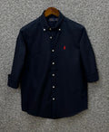 Premium Solid LOGO Oxford Cotton Shirt RLS Navy 203