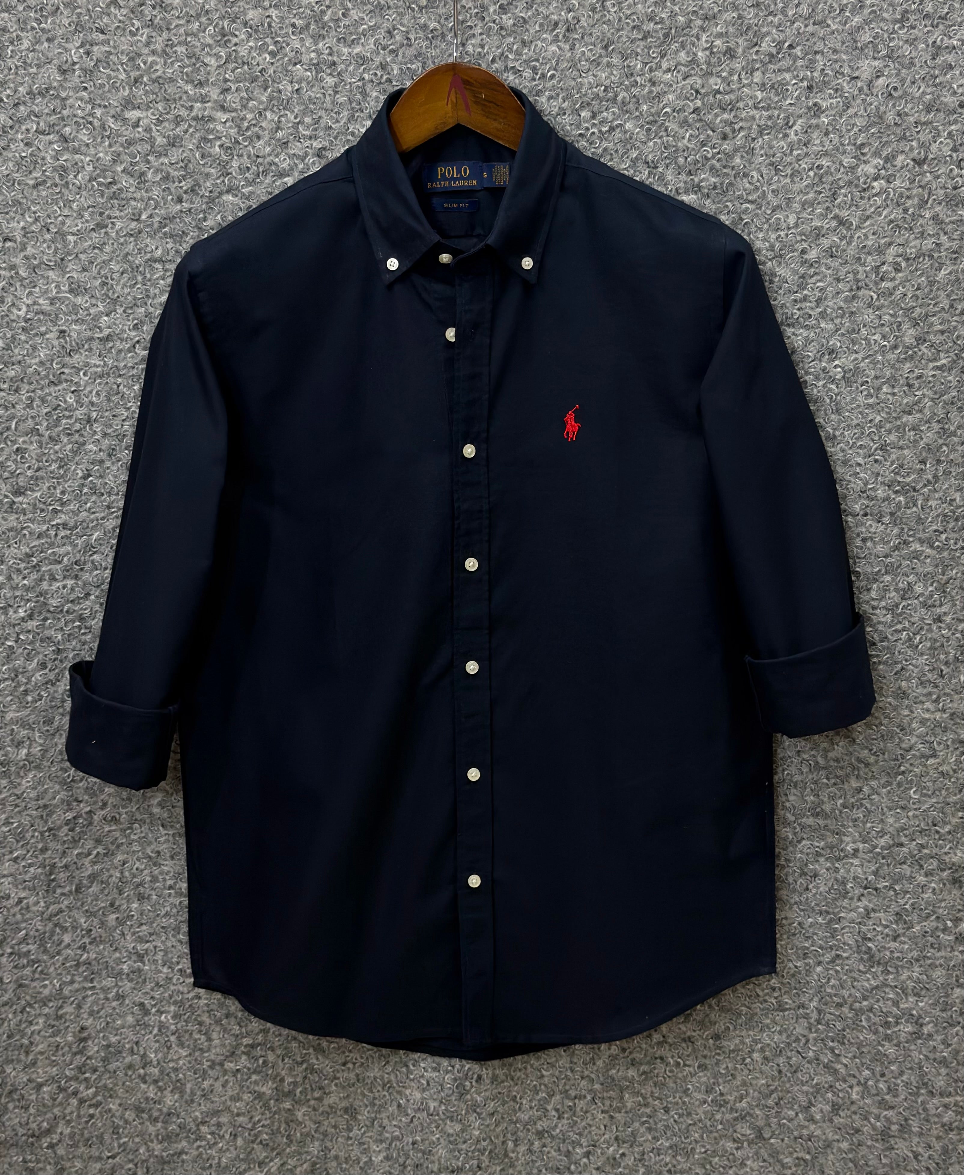 Premium Solid LOGO Oxford Cotton Shirt RLS Navy 203