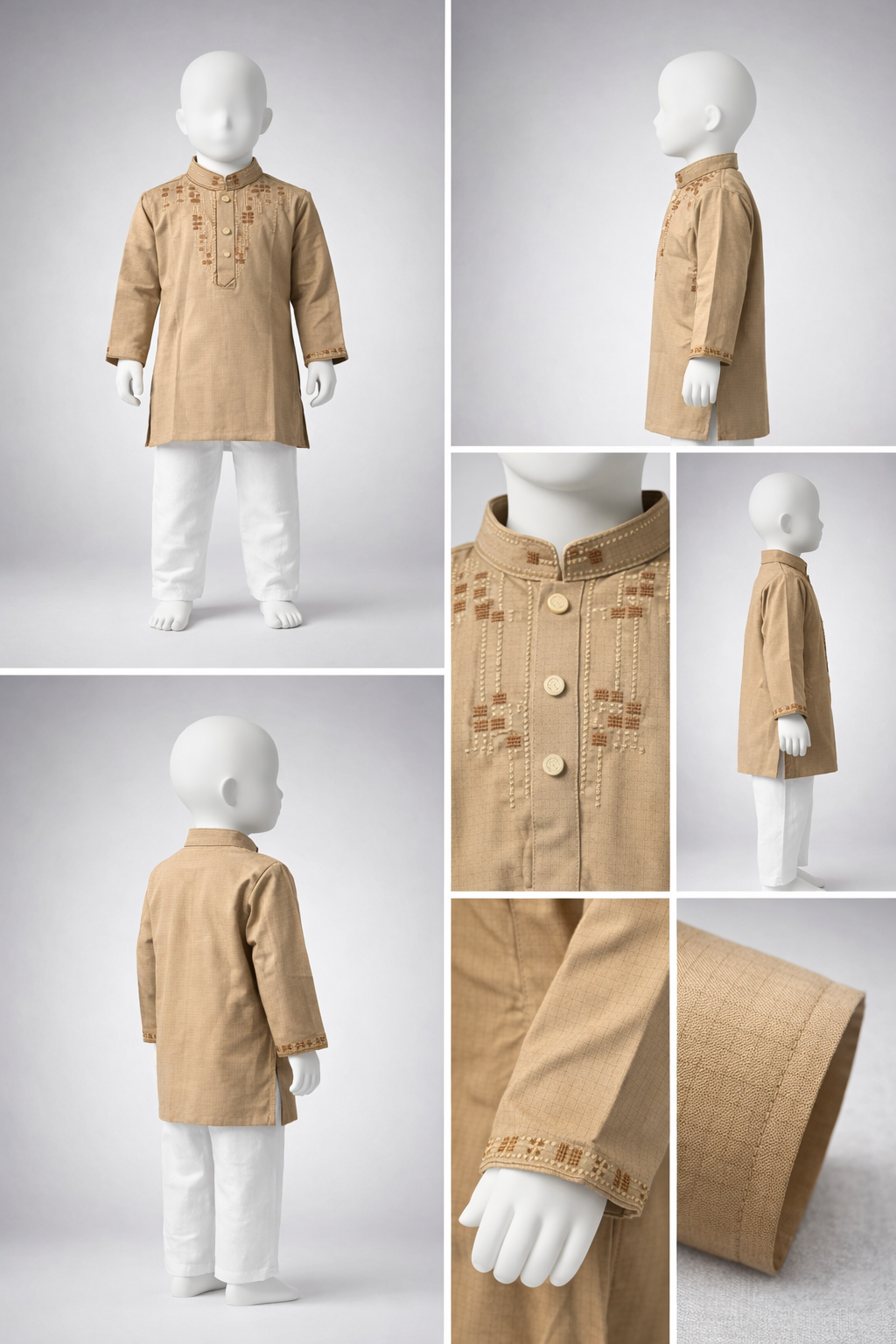 Boys Premium Embroidered Beige Panjabi 1209