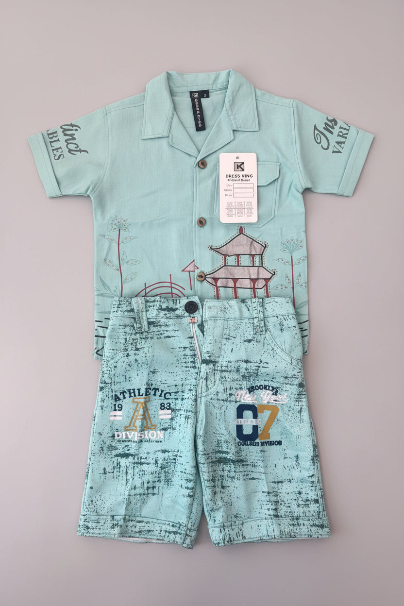 Boys Premium Stripe Shirt & Check Shorts Set B002