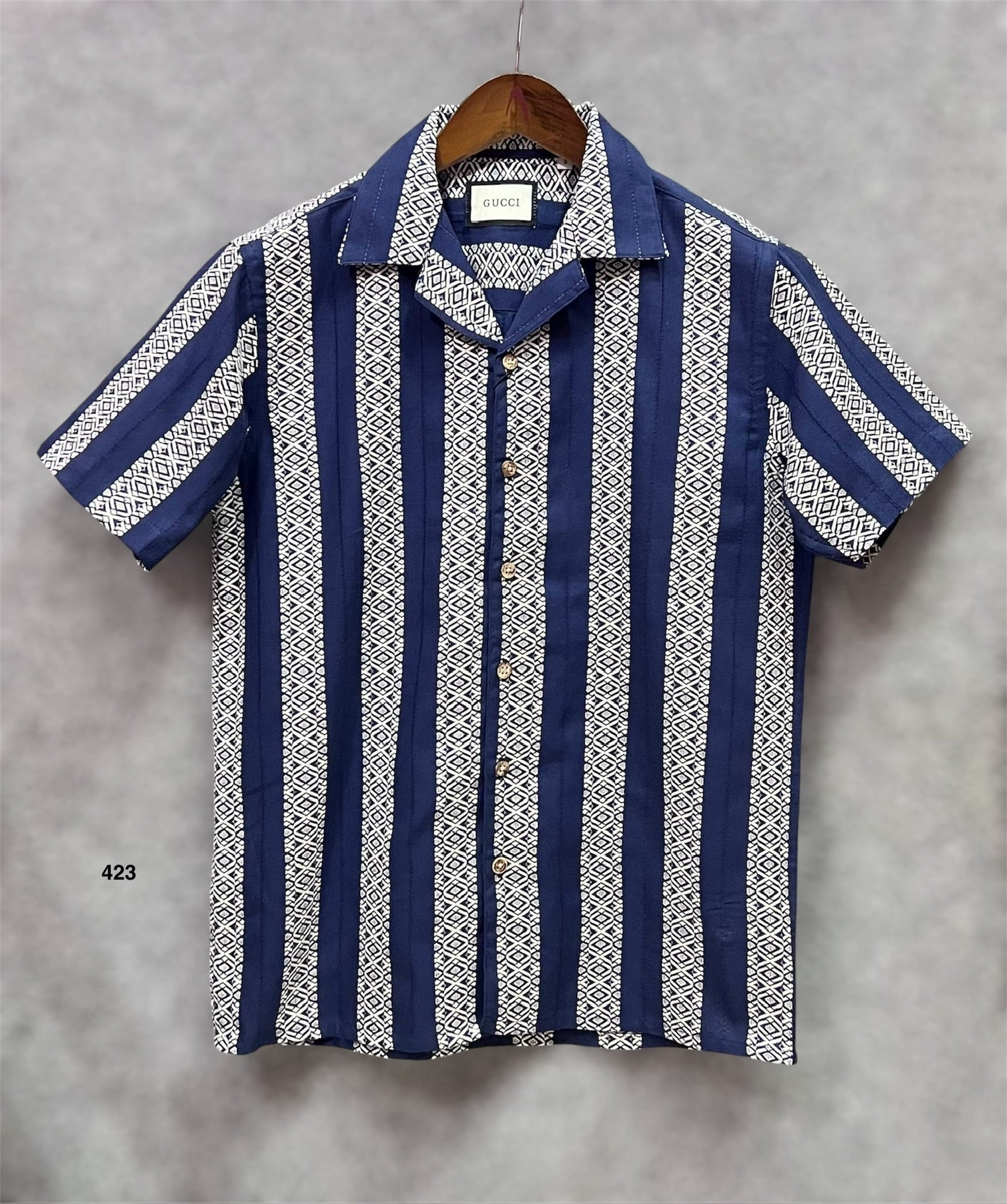 Premium Cuban Collar Bamboo Stripe Shirt GCST 423