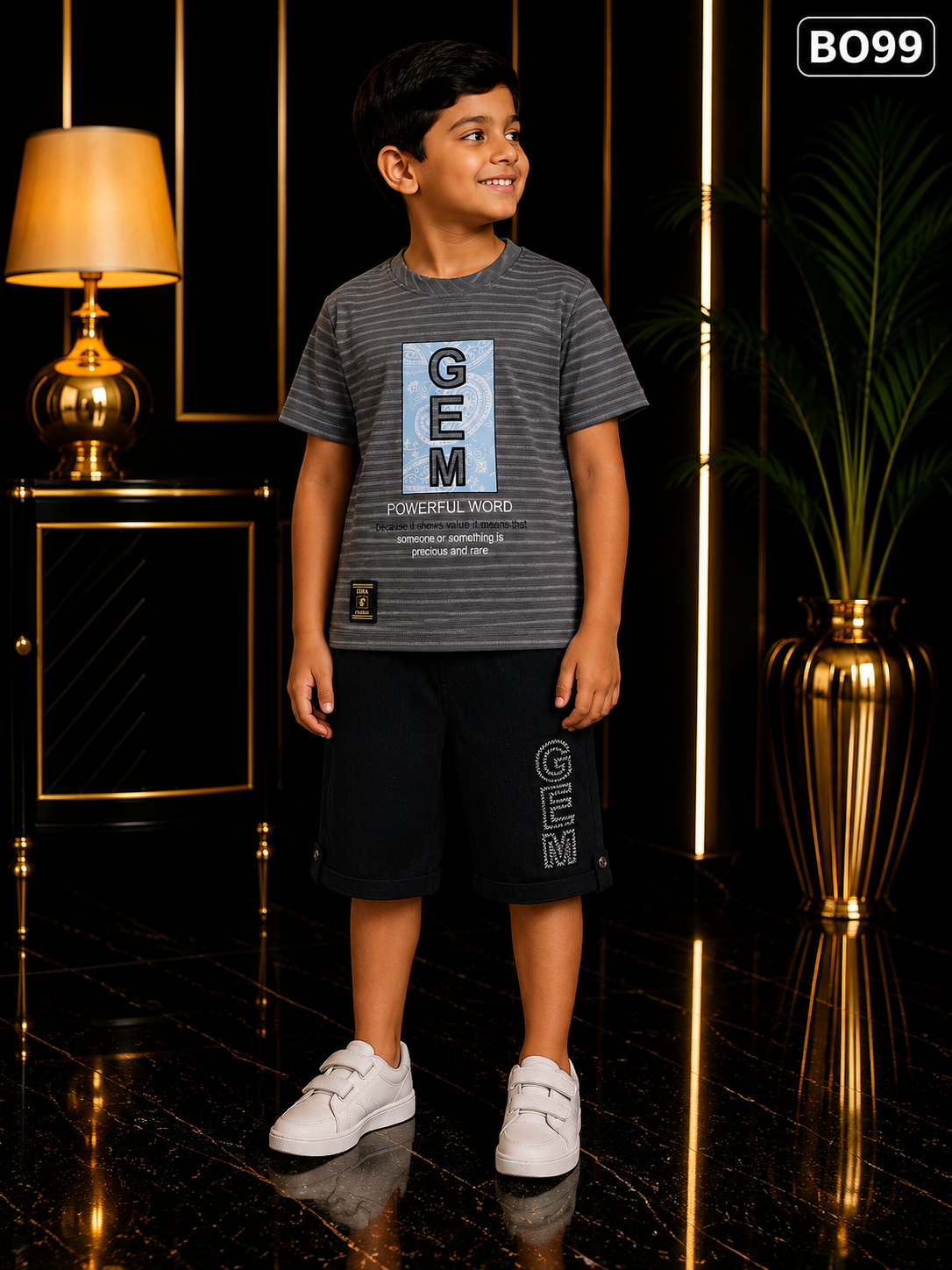 Boys’ Premium Graphic Stripe T-Shirt & Shorts Set – BO99