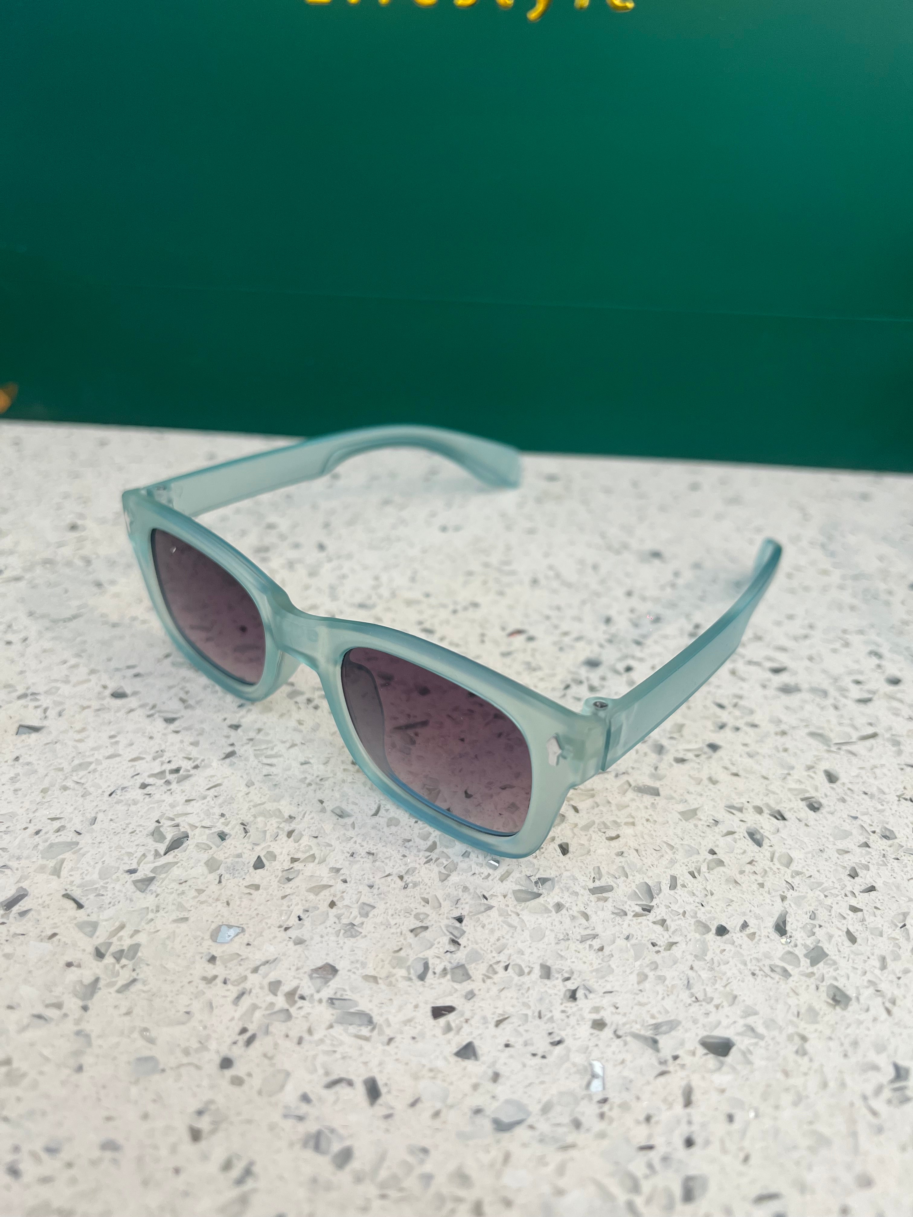 Premium Kids Transparent Aqua Blue Square Sunglasses – SG64