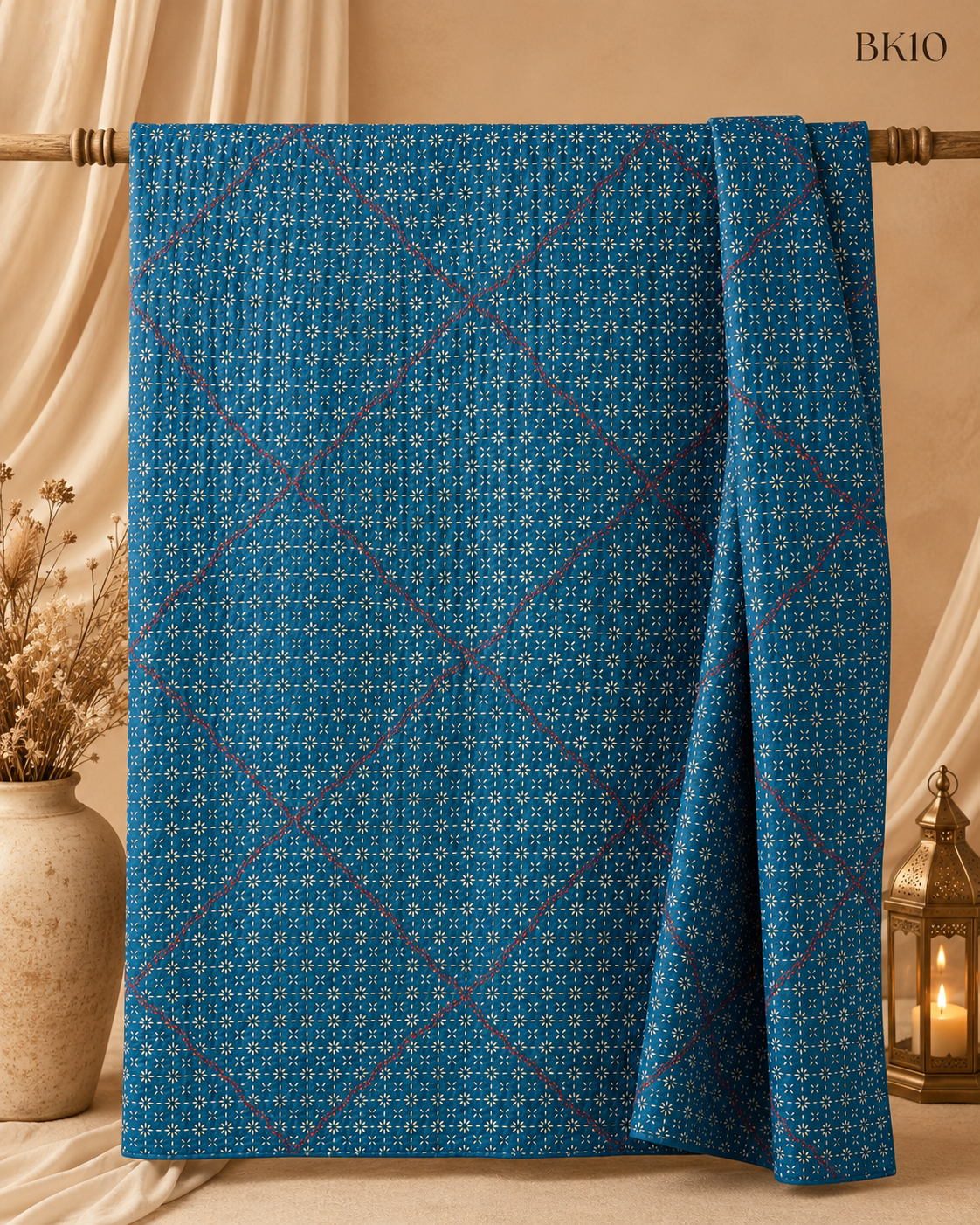 Bakulful Nakshi Kantha – Sky Blue Red Floral | BK10