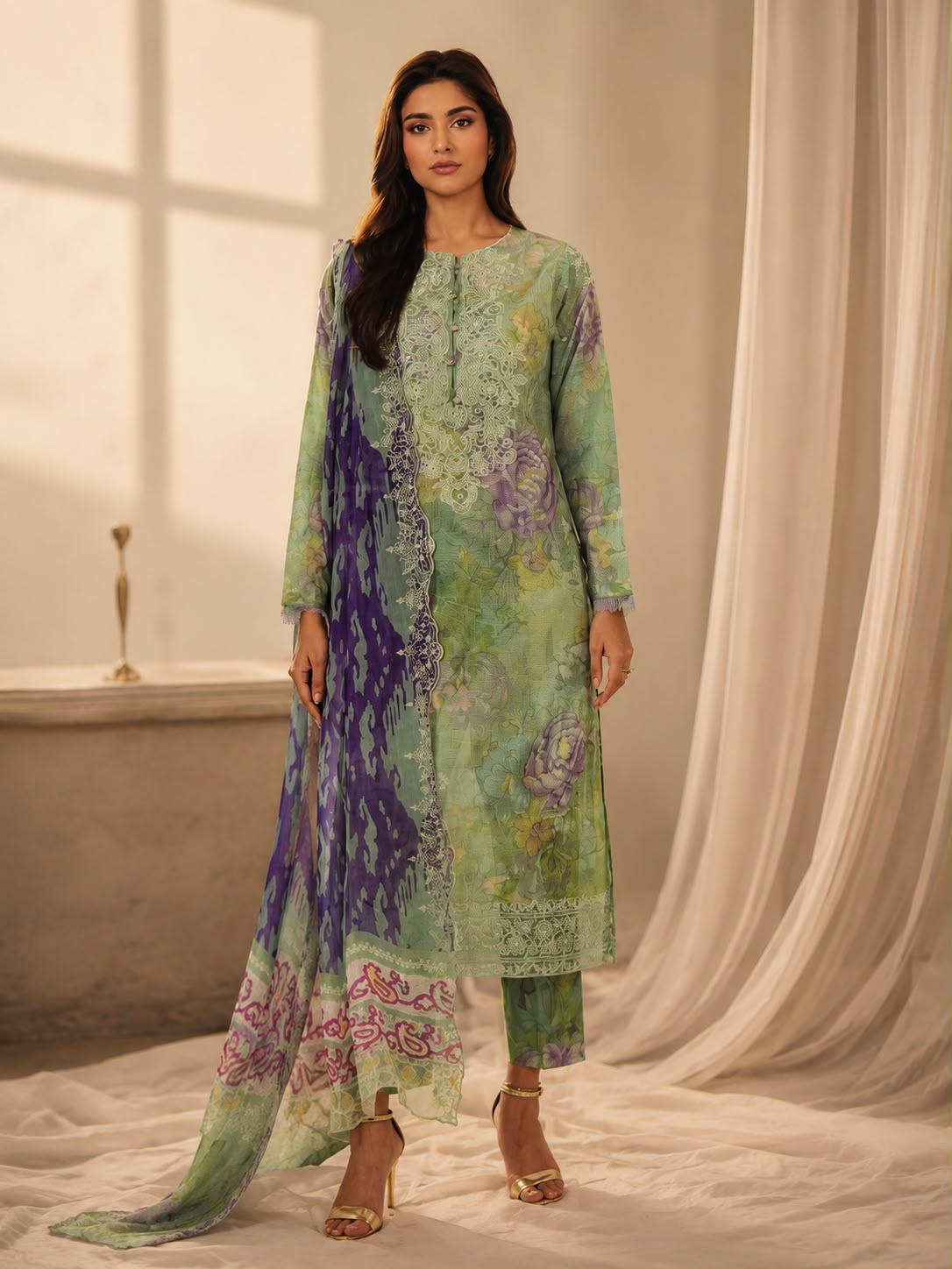 Luxury Digital Printed Lawn Unstitched Three Piece Set -C544