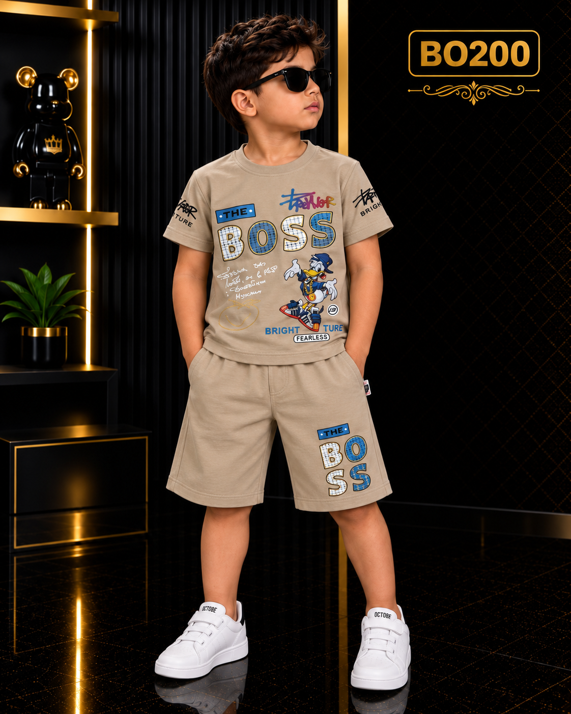 Boys Premium Boss Graphic T-Shirt & Shorts Set-BO200