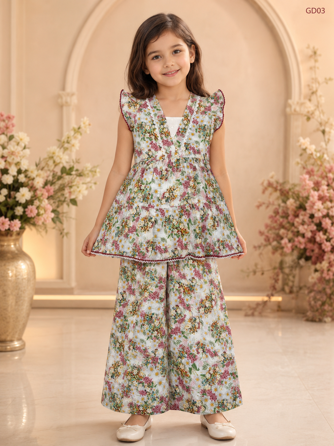 Girls Floral Top & Palazzo Set-GD03
