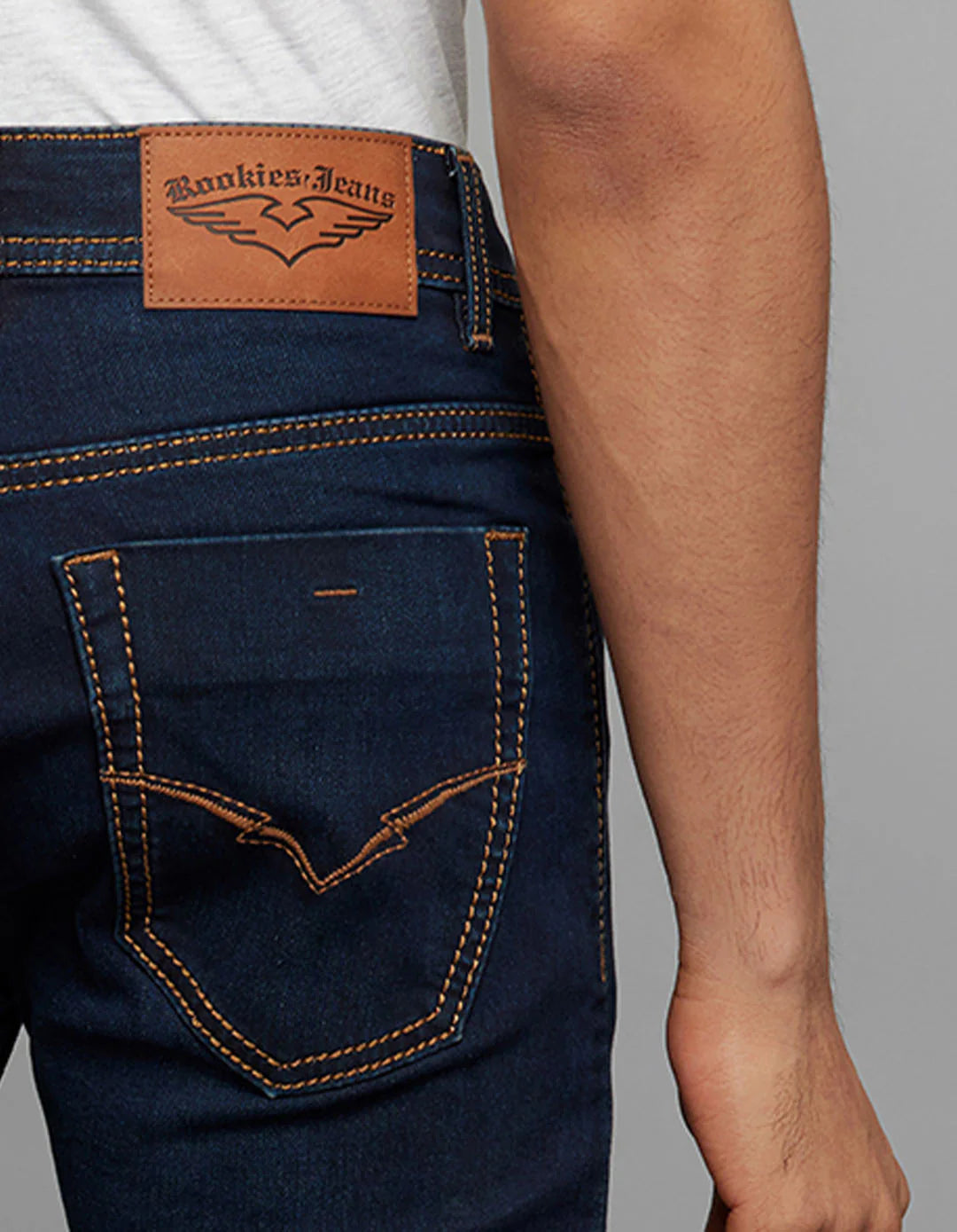 Dark Blue 5 Pocket Mid-Rise Slim Straight Fit Knit Jeans RJ6375