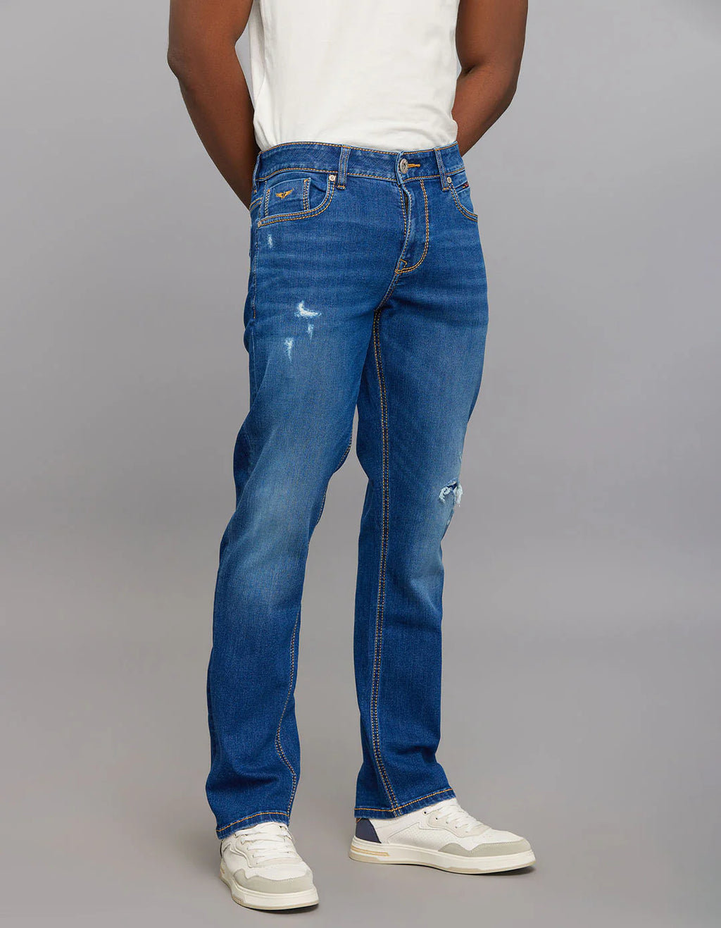 Rookies Mid-Rise Straight Comfort Stretch Jeans - Medium Blue RJ6382